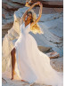 Ivory Lace Chiffon Butterfly Back Slit Wedding Dress